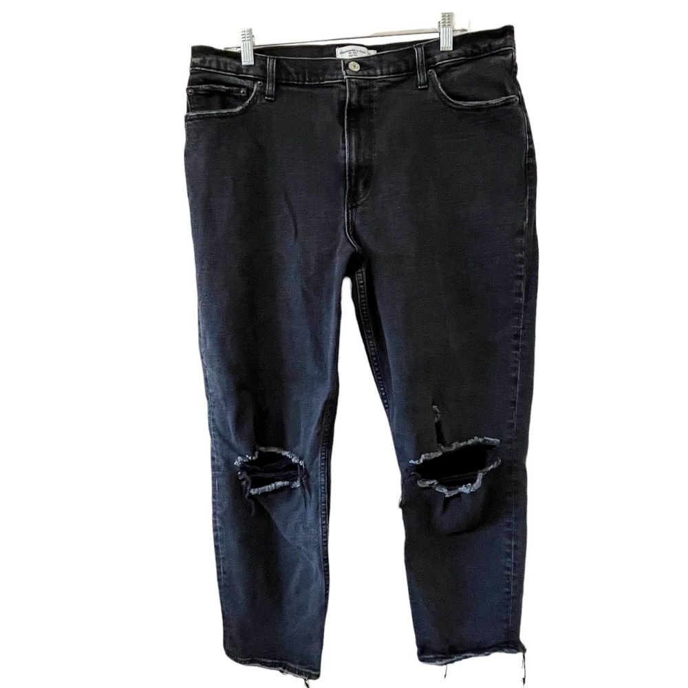 Abercrombie and Fitch High Rise Mom Jean Black Distressed Sz 33/16R